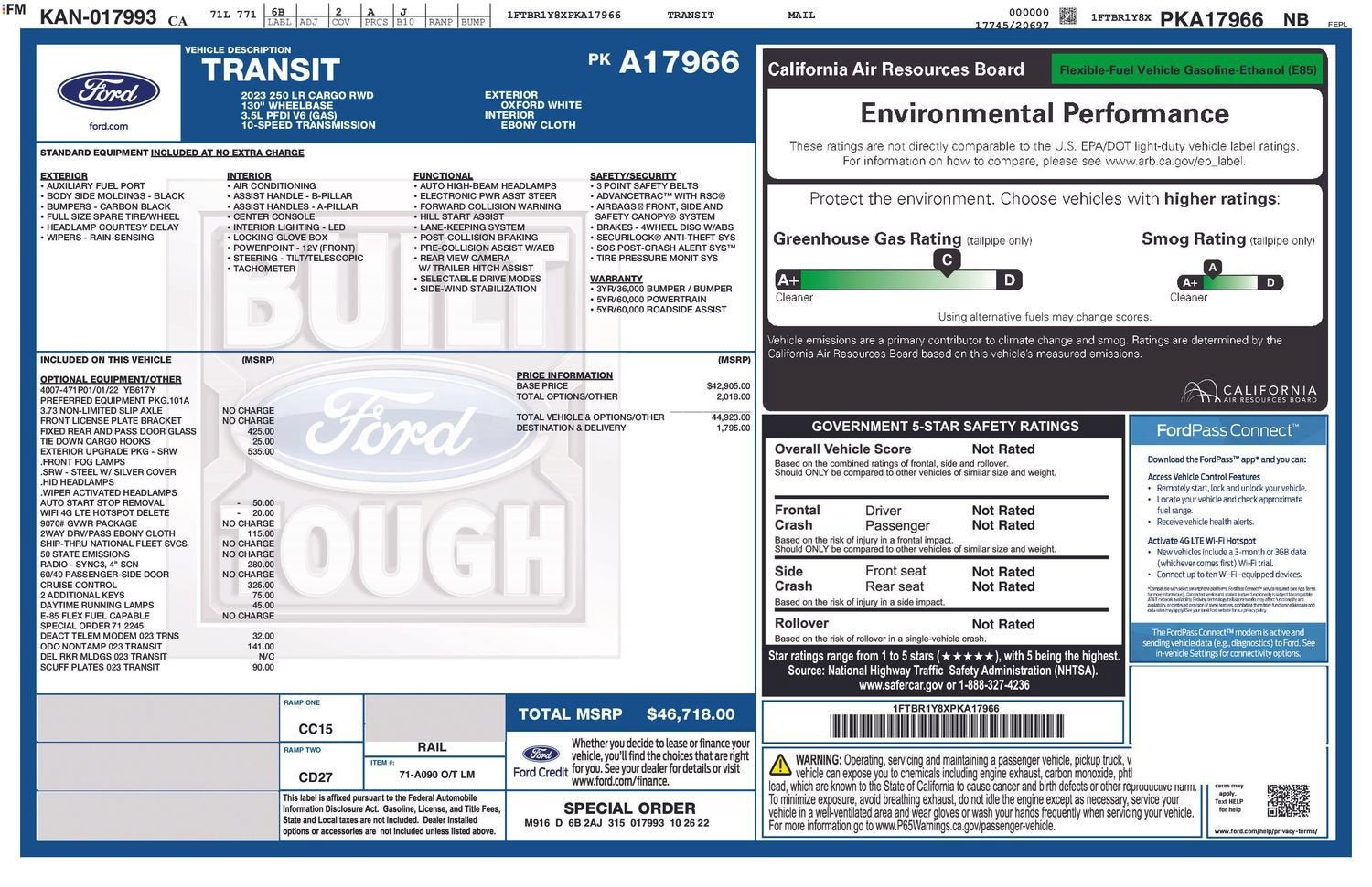 2023 Ford Transit Cargo Van T250 LOW RF RWD