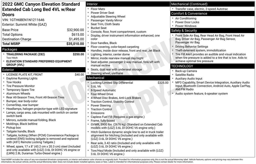 2022 GMC Canyon Elevation Standard